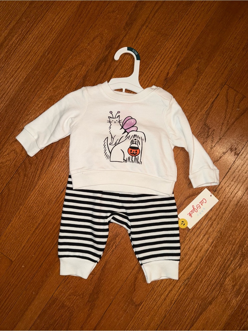 Cat & Jack White Top with Black & White Striped Pajama Set
